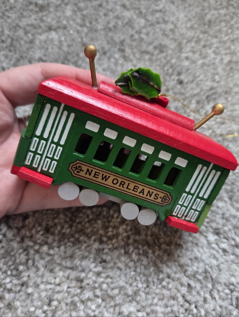 New Orleans Green and Red Toy Streetcar Ornament